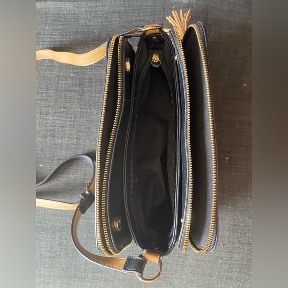 Women's Black Triple Compartment Large Cross Body Bag - Picture 3 of 7